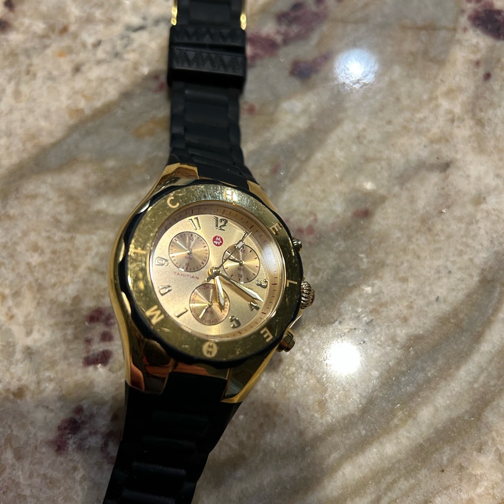 Michele black and gold jelly watch